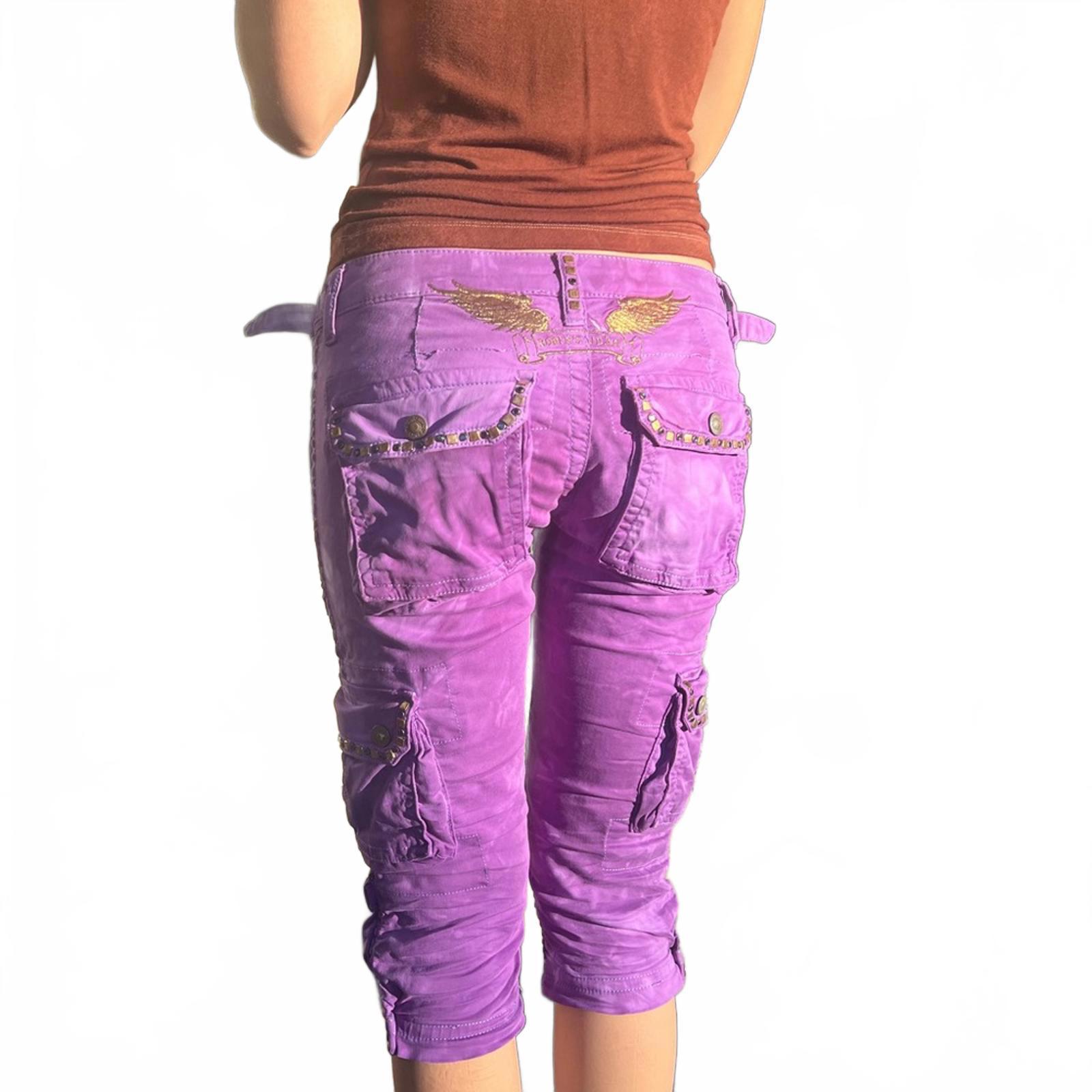 Y2k Robins Jean 24 Purple W/Gold Studding&Embroidery Capris